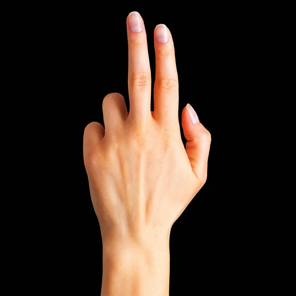 Ženská ruka ukazující tři prsty a dlaně — Stock fotografie