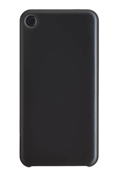 Back part of black smartphone on white background. Isolated with clipping path.