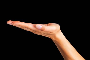 El açık gösterilen kadın alarak ya da bir şeyler gösteriyor