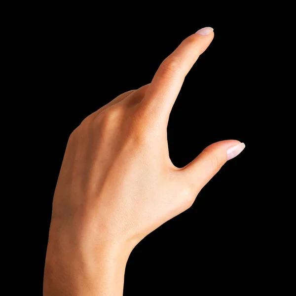 Nő a kezében valami két ujjal — Stock Fotó