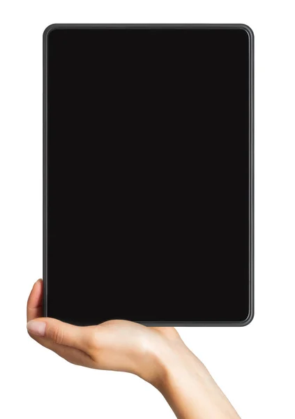 Fingere di tablet nero e mano delle donne, concetto di shopping mobile — Foto Stock