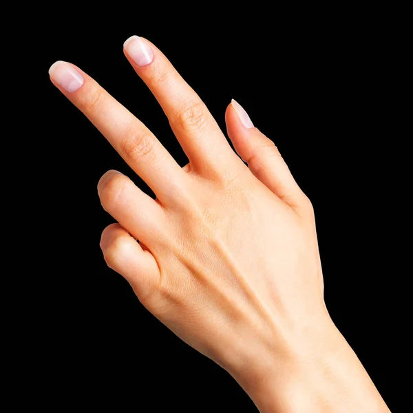 Female hand showing two fingers in the peace symbol — Stock Photo, Image