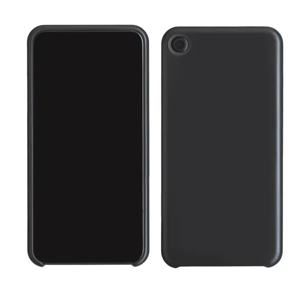 Πίσω και μπροστινή θέα smartphone μαύρο σε άσπρο φόντο. — Φωτογραφία Αρχείου