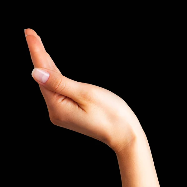 Mujer mostrando la mano abierta o sosteniendo algo —  Fotos de Stock