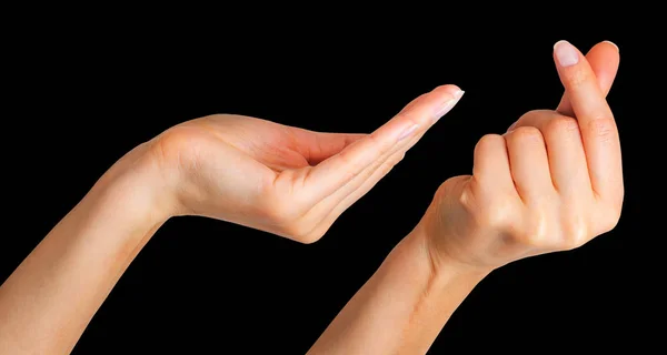 Set di mano donna che tiene qualcosa con due dita — Foto Stock