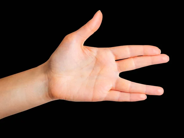 Mano femenina mostrando señal de saludo o de radio — Foto de Stock