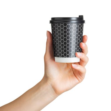 Kadın el tutan kahve kağıt içme bardağı