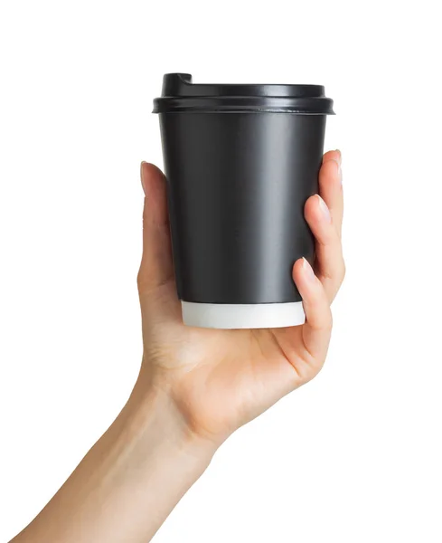 Kvinna hand håller kaffe papper dricka kopp — Stockfoto