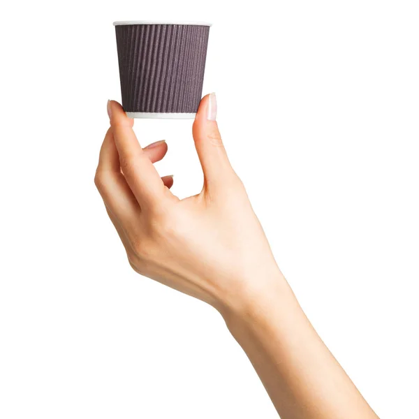 여자 손 들고 커피 종이 마시는 컵 — 스톡 사진
