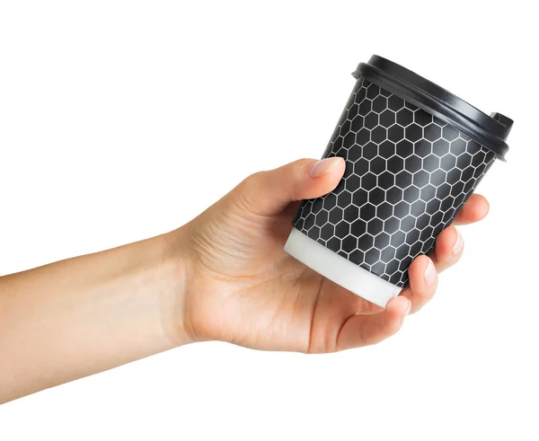 Mulher mão segurando café papel beber copo — Fotografia de Stock