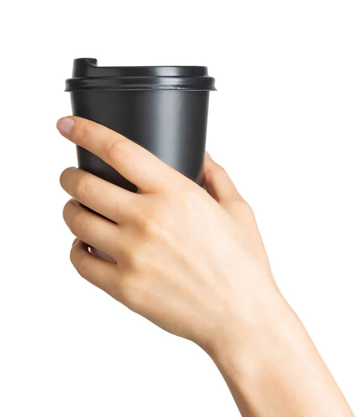 Vrouw handholding koffie papier drinken Cup — Stockfoto