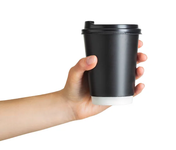 Kvinna hand håller kaffe papper dricka kopp — Stockfoto