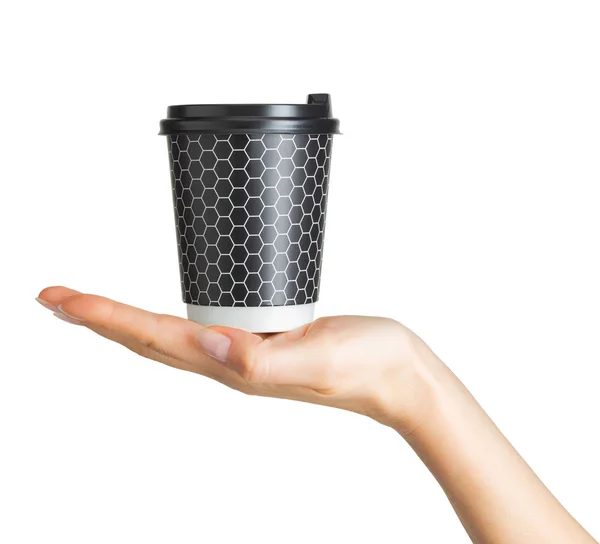 Woman hand holding coffee paper drinking cup — Stock Photo, Image