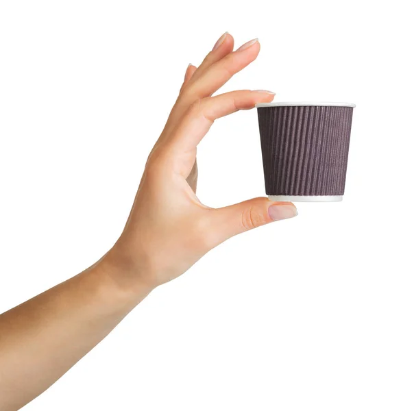 여자 손 들고 커피 종이 마시는 컵 — 스톡 사진