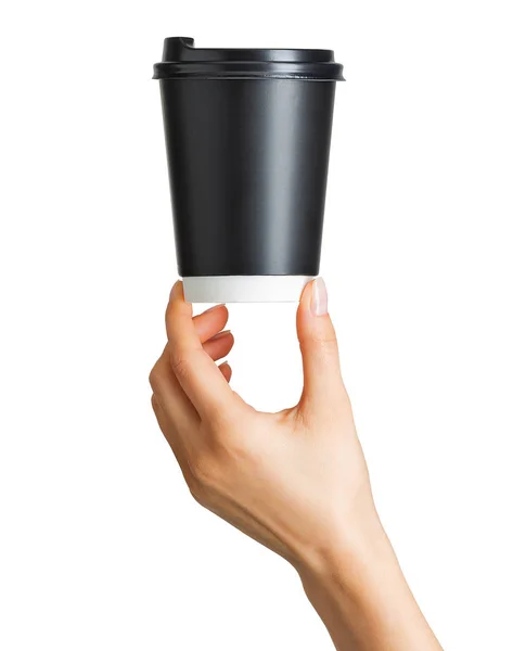 Vrouw handholding koffie papier drinken Cup — Stockfoto