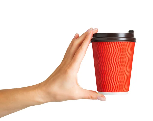 Nő kézben gazdaság kávéspapír ivás csésze — Stock Fotó