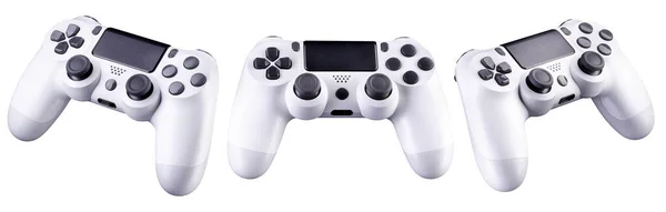 흰색 배경에 분리 된 흰색 비디오 게임 조이스틱 게임패드 세트 — 스톡 사진