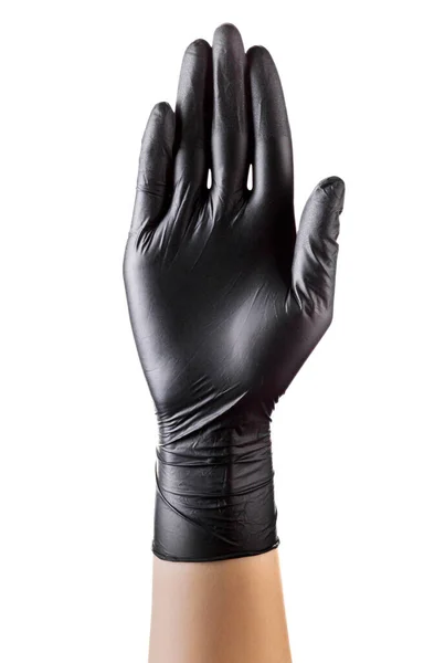 Hand Zwarte Handschoenen Met Vijf Vingers Palm Geïsoleerd Witte Achtergrond — Stockfoto