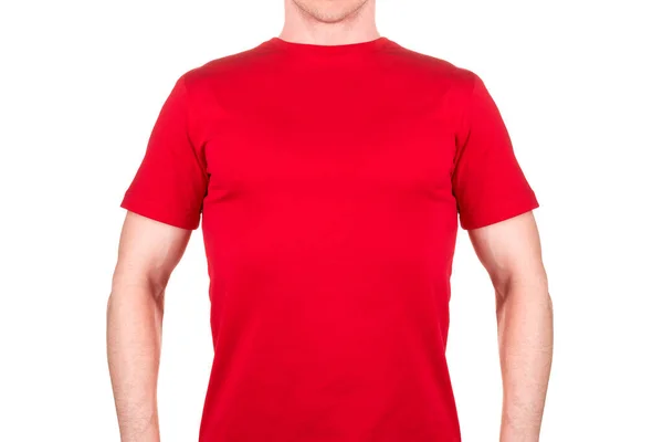 Front View Confident Male Blank Red Shirt Isolated White Background — Stock Photo, Image