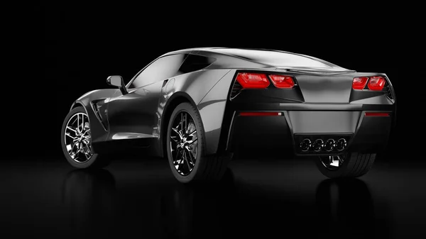 3d representación de un coche sedán negro moderno con luz de estudio. —  Fotos de Stock