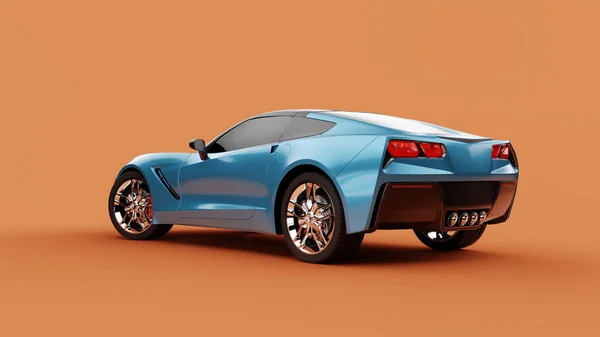 Vista posteriore di una concept car sportiva blu su sfondo arancione. — Foto Stock