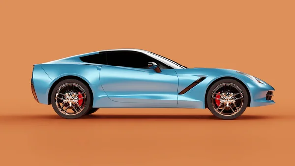 Vista laterale di una concept car sportiva blu su sfondo arancione. — Foto Stock
