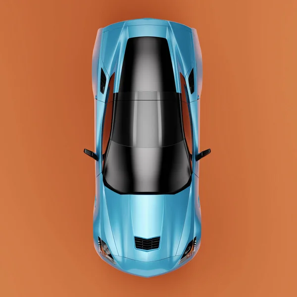Draufsicht auf ein blaues Sport-Konzeptauto auf orangefarbenem Hintergrund. — Stockfoto