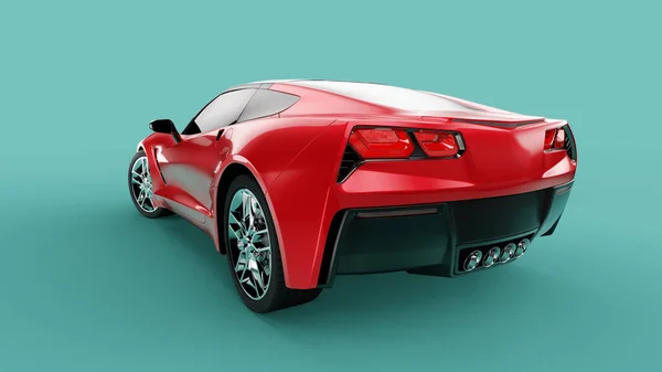 Back view of a red sport concept car on green background. — Stock Photo, Image