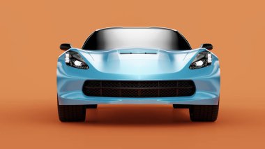 Turuncu arka planda mavi spor bir arabanın ön görüntüsü.