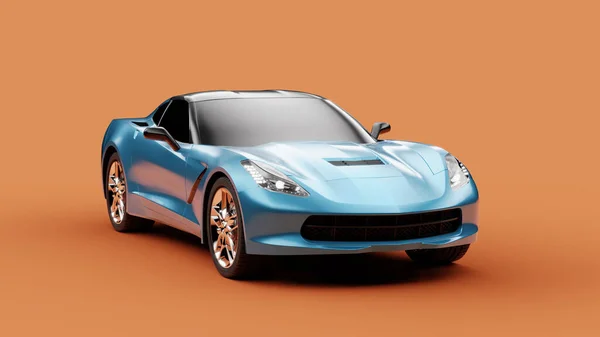 Vista frontale di una concept car sportiva blu su sfondo arancione. — Foto Stock