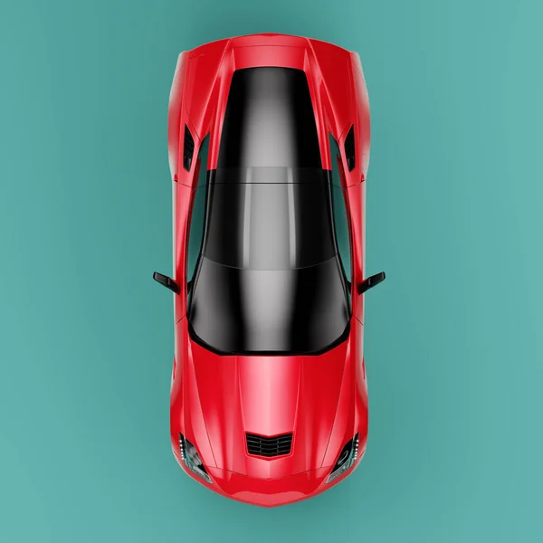 Top view of a red sport concept car on green background. — Stock Photo, Image