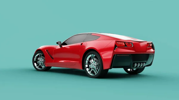Vista posteriore di una concept car sportiva rossa su sfondo verde. — Foto Stock