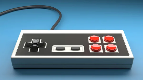 Joystick controlador de jogos de computador retro em um fundo azul — Fotografia de Stock