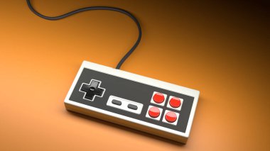 Turuncu arka planda eski bilgisayar oyun kumandası