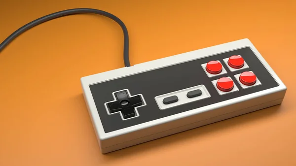 Retro computer gaming controller joystick on a orange background — Stock Photo, Image