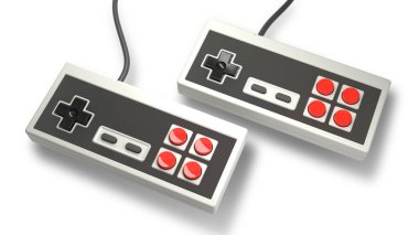 Beyaz arkaplandaki Retro bilgisayar oyun denetleyici joystick