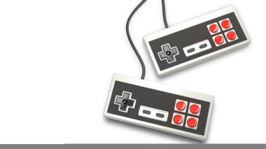 Beyaz arkaplandaki Retro bilgisayar oyun denetleyici joystick