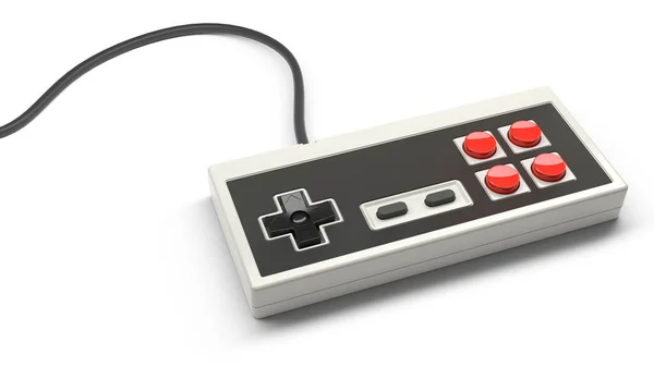 Manette Jeu Rétro Avec Boutons Rouges Noirs Sur Fond Blanc — Photo