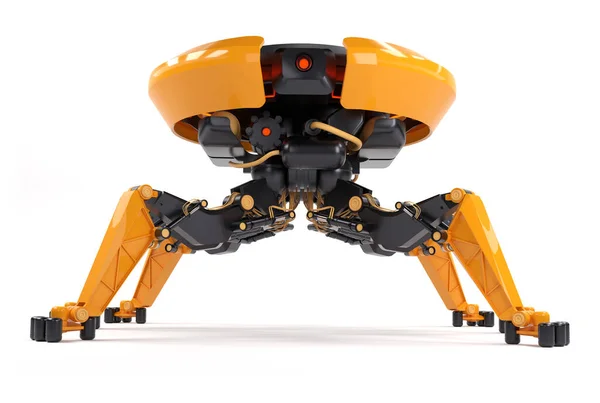 Industrial robotic drone with mechanical arms on white background. Concept of robot helper or bot. 3d render and illustration.