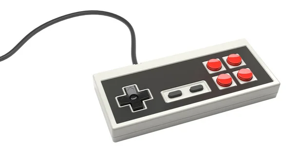 Manette Jeu Rétro Avec Boutons Rouges Noirs Sur Fond Blanc — Photo