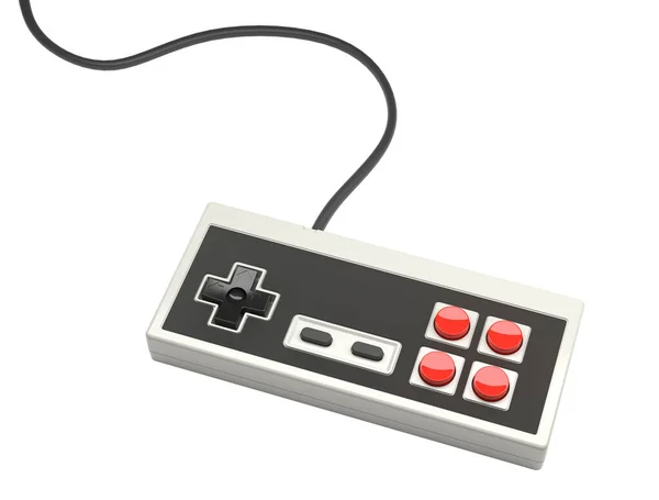 Manette Jeu Rétro Avec Boutons Rouges Noirs Sur Fond Blanc — Photo