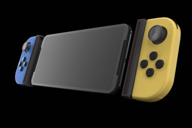 Cep telefonuna eklenmiş gerçekçi video oyunu denetleyici siyah üzerine izole edilmiş