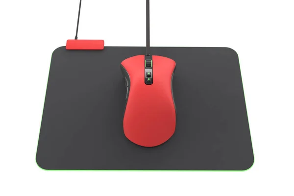 Souris Jeu Rouge Moderne Sur Pad Professionnel Isolé Sur Fond — Photo