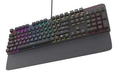 Black computer keyboard with rgb color isolated on white with clipping path. 3D rendering of streaming gear and gamer workspace concept clipart