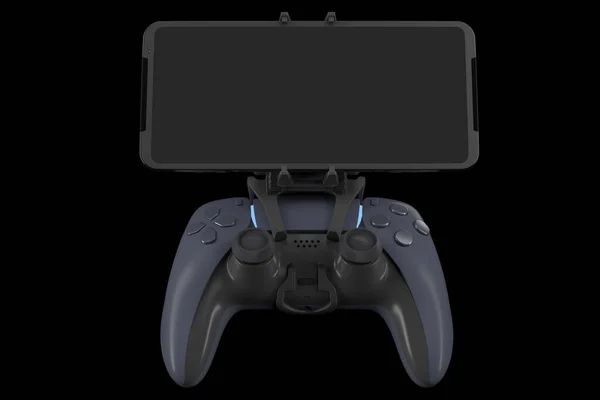 クリッピングパスで黒の背景に隔離された携帯電話でゲームをプレイするための現実的なジョイスティック ビデオゲームストリーミングの3Dレンダリング — ストック写真