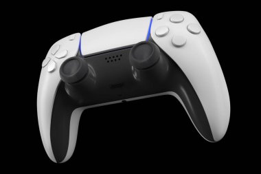 Gerçekçi video oyun denetleyici kırpma yolu ile siyah üzerinde izole. 3B görüntüleme ekipmanı ve oyun alanı çalışma alanı kavramı