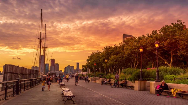 Coucher Soleil Sur Port Battery Park Manhattan — Photo