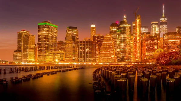 Manhattan Skyline Bei Nacht — Stockfoto