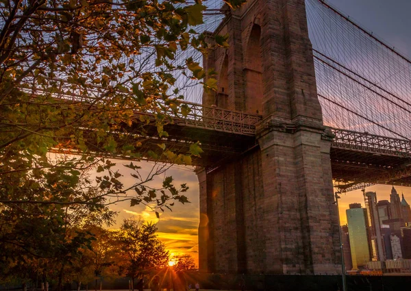 Pont Brooklyn Coucher Soleil — Photo