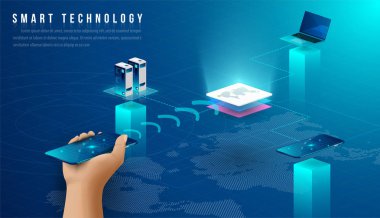 Büyük veri işleme, enerji istasyonu gelecek, veri merkezi, Cryptocurrency ve blockchain izometrik kompozisyon akıllı nesne ve akıllı teknoloji tasarım kavramı. blockchain başlangıç üzerinde çalışmak için.